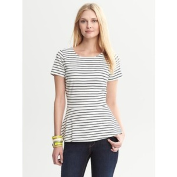 SALE! Banana Republic Navy Stripped Peplum Top - Picture 5 of 6